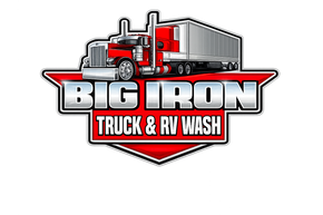Big Iron Truck & RV Wash logo with red semi-truck and trailer