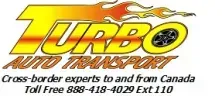 Turbo All Truck Transport logo with yellow and black text, red flames, and toll-free phone number.
