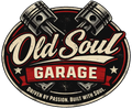 Old Soul Garage logo with crossed pistons, red and cream text, and “Driven by passion. Built with soul.”