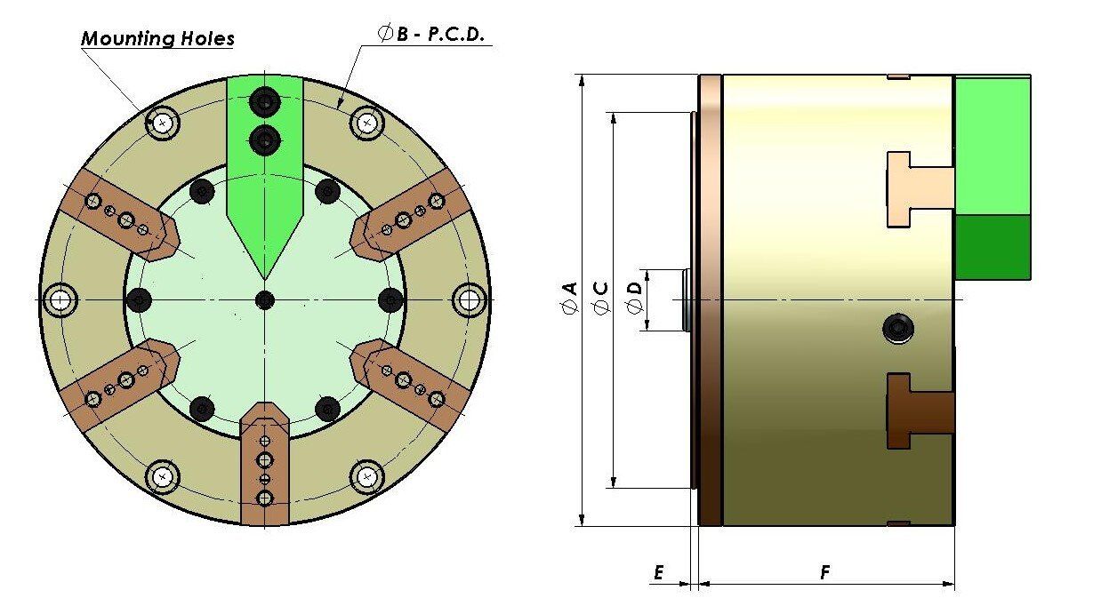 6 jaw turning precision air chuck