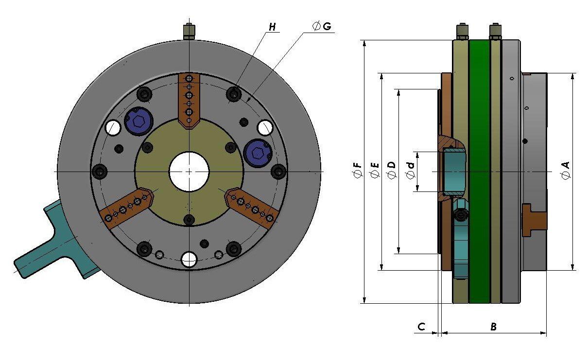 Precision air chuck with swivelling unit