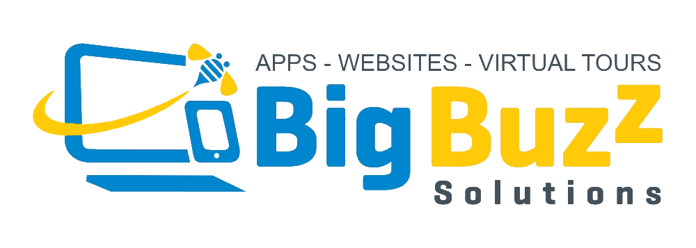A blue and yellow logo for big buzz solutions