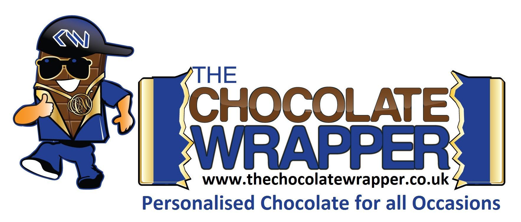 A logo for the chocolate wrapper with a cartoon character