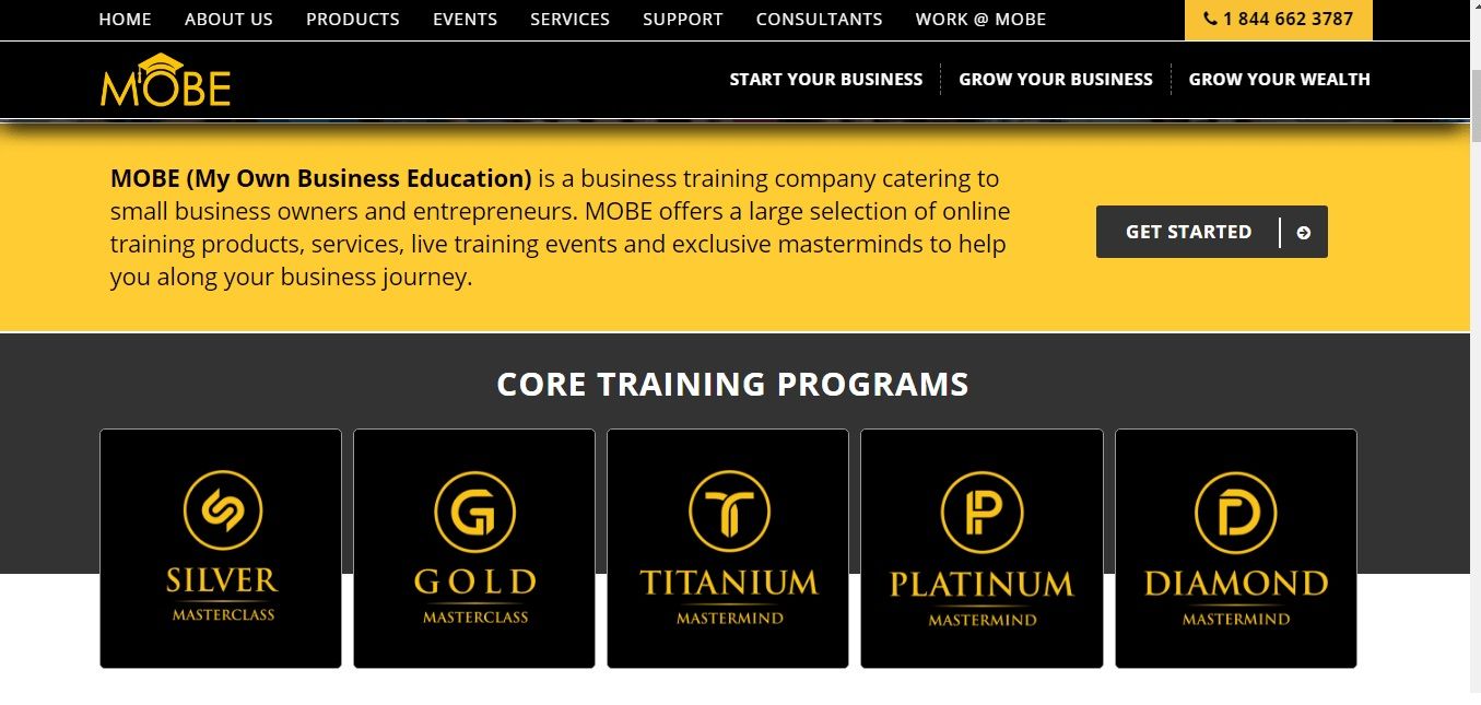 A screenshot of a website that says core training programs