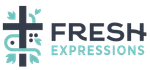 Logo with a cross and plant design. Text reads 