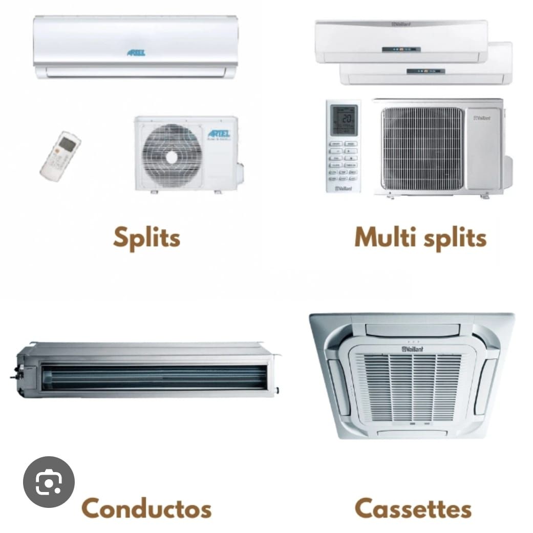 Sistemas de aire acondicionado: splits, multisplits, conductos y cassettes.