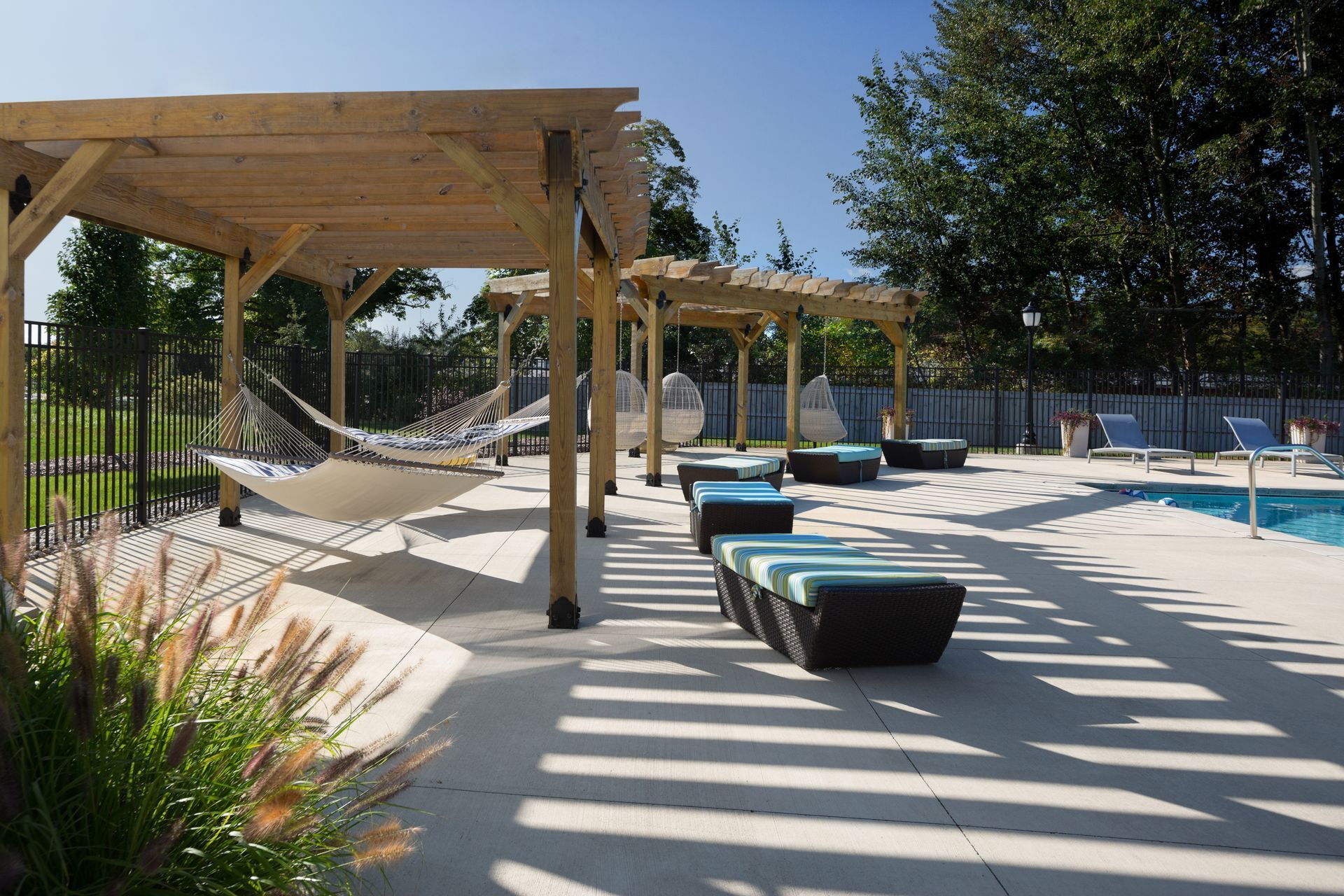 Seating near pool area.