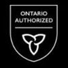 Ontario Authorized logo on a black shield with white outline and emblem