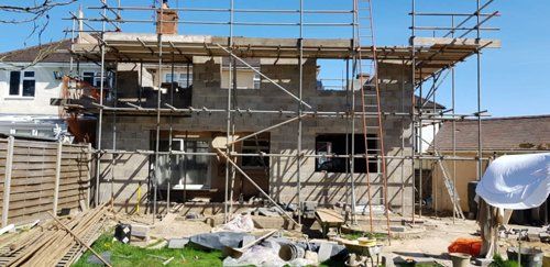 Erected scaffolding for house extension project