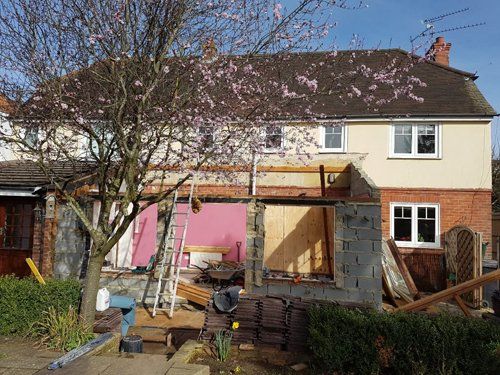 Extension construction on the back of residential house