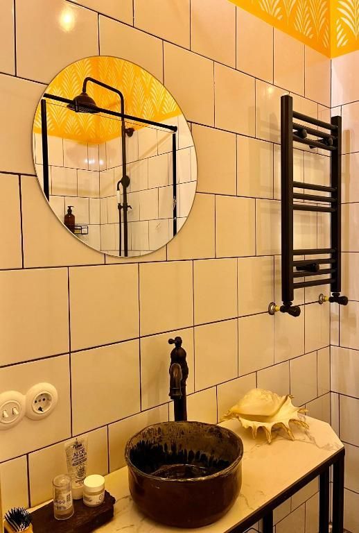 Modern bathroom with hot shower in sea view room, Shromantic Garden Guria Georgia