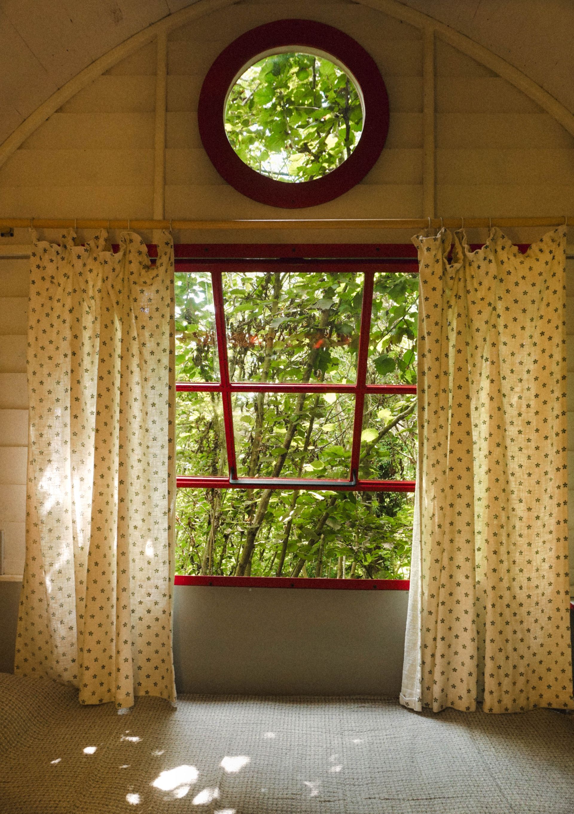 Rustic wood interior details in off-grid cabin, Shromantic Garden eco-accommodation