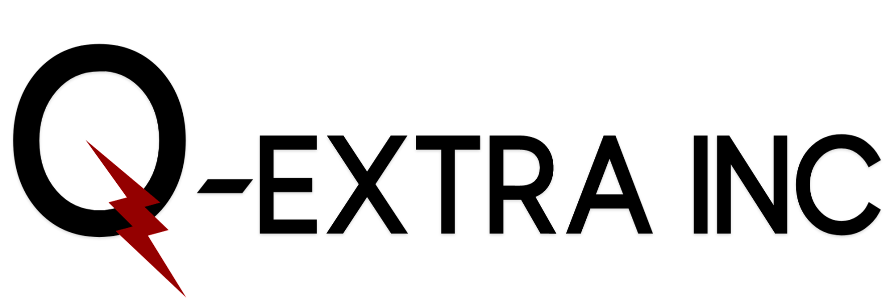 The logo for q-extra inc has a lightning bolt on it.