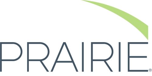 A prairie logo with a green arrow on a white background.