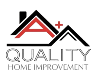 Logo for Quality Home Improvement. Black house silhouette with red 