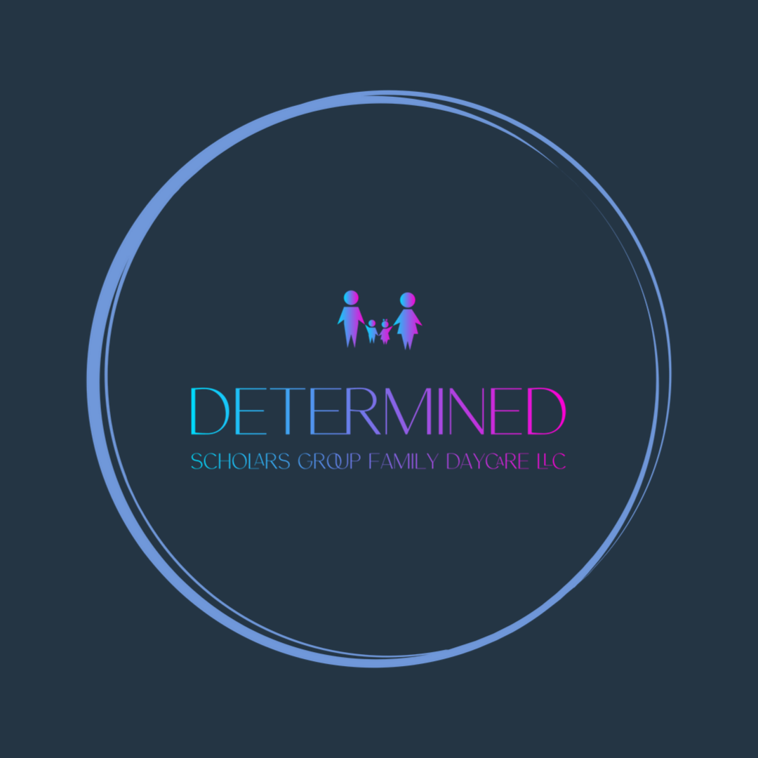 Circular blue logo reading “DETERMINED” with small figures above and a faint tagline below.