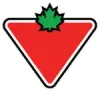 A red triangle with a green maple leaf on top of it.