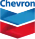 The chevron logo is a blue , red and white chevron arrow.