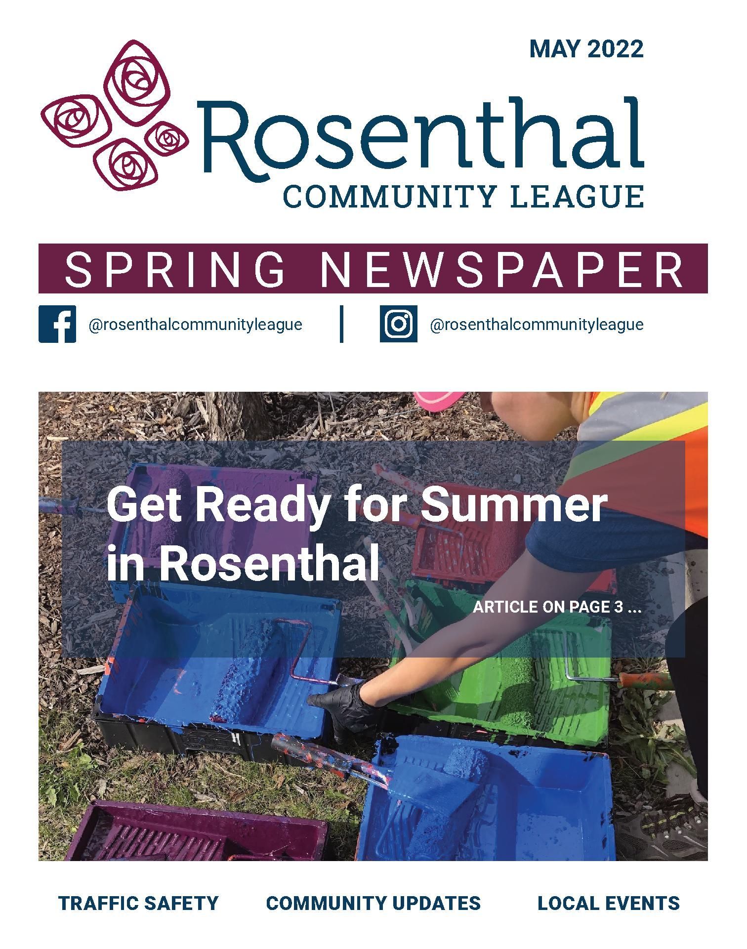 The cover of the rosenthal community league spring newspaper.