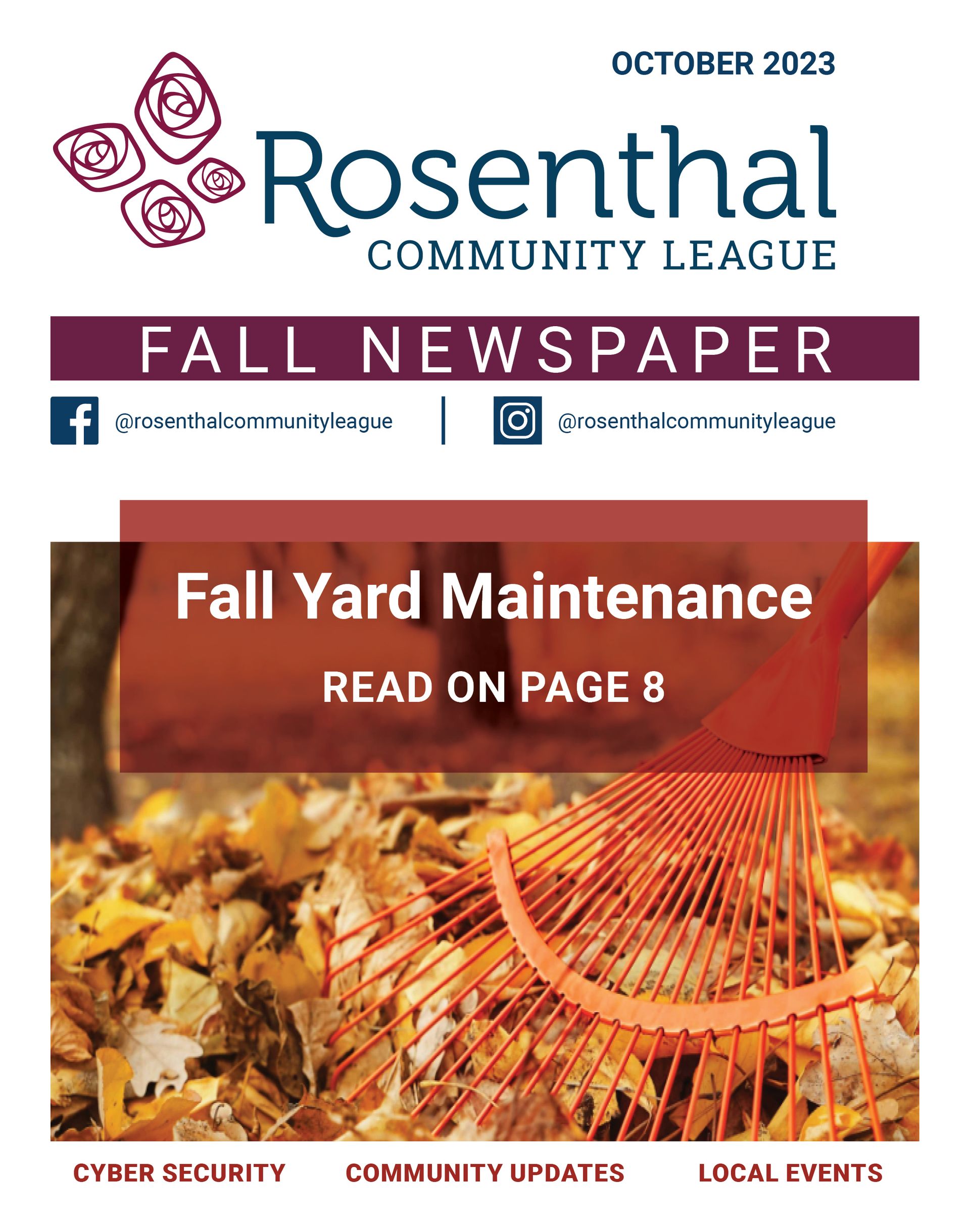 The cover of the rosenthal community league fall newspaper.