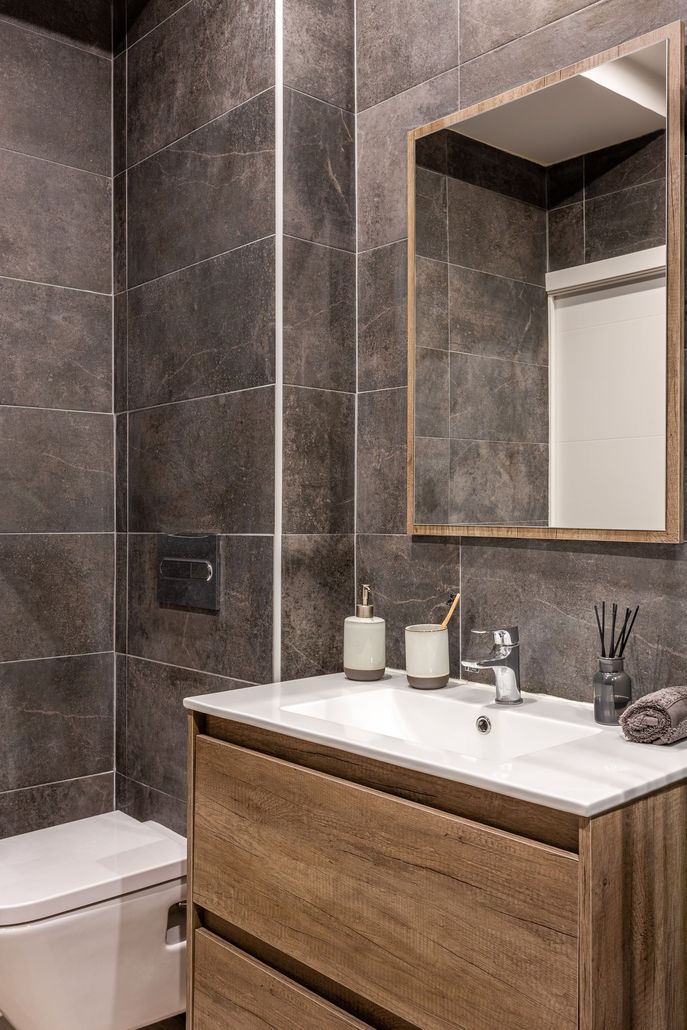 a bathroom with a toilet a sink and a mirror