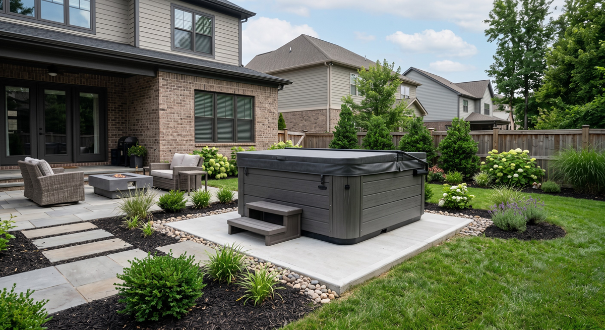 Hot tub installation project with careful site preparation.