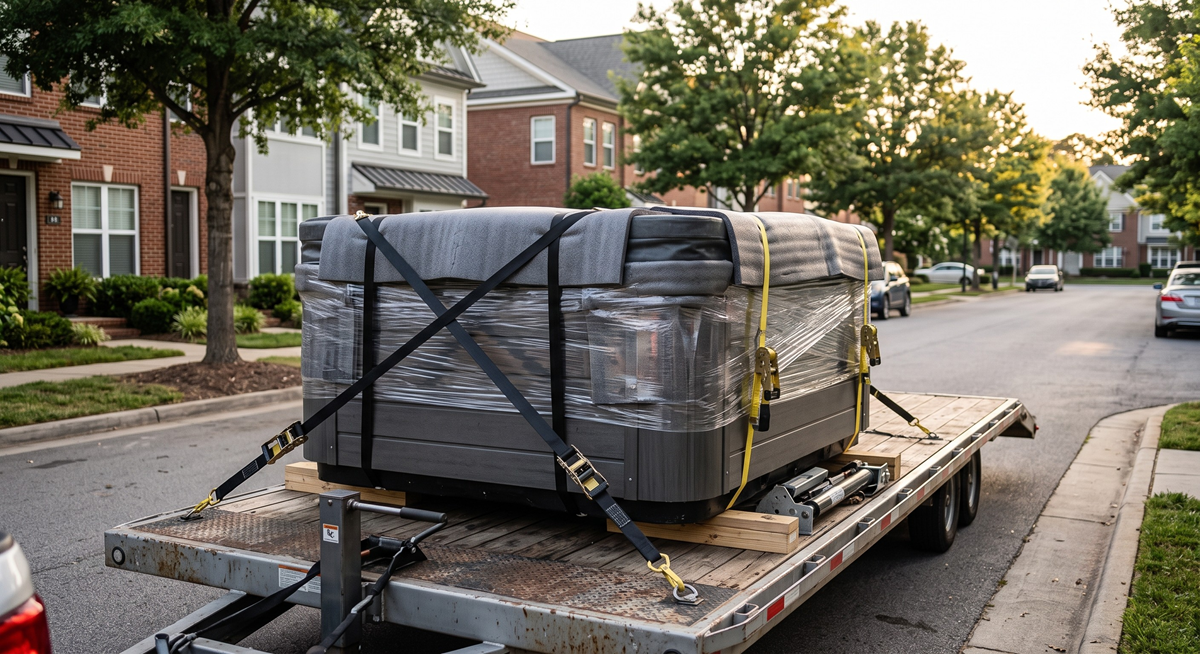 Hot tub delivery and placement at a newly renovated property