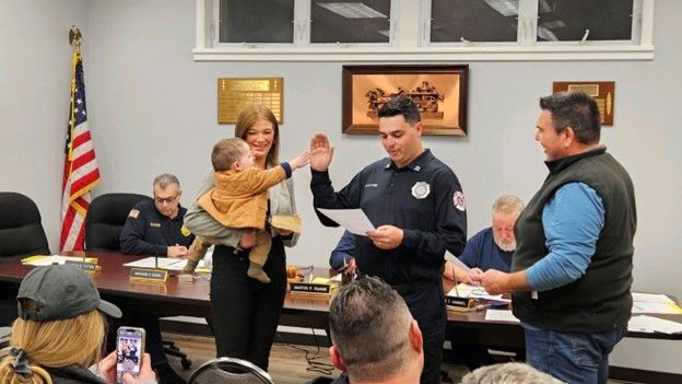 At their meeting on February 27, 2024 the Board of Fire Commissioners of Fire District #3 in Old Bridge held a swearing in ceremony for Captain Frank Santore. Frank is the first career fire officer in the district. He is assigned to firehouse #2 and is responsible for overseeing the day-to-day activity of the 4 person per diem firefighter crew. Please join us in welcoming Frank to a long, safe career in District #3.