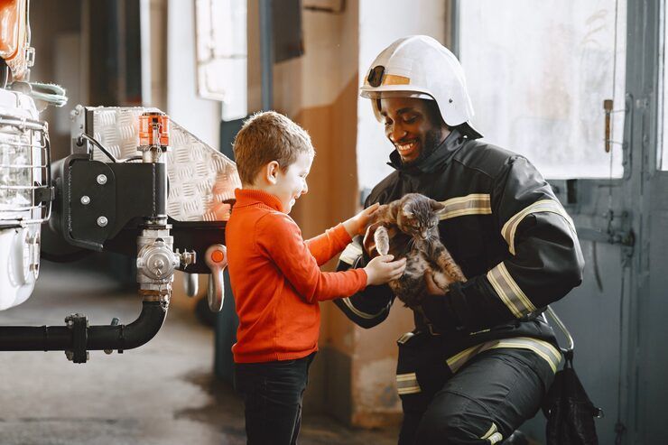 fire worker with kid