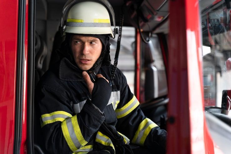 Firefighter using a radio