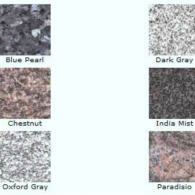 Sample color swatches labeled Blue Pearl, Dark Gray, Chestnut, India Mist, Oxford Gray, and Paradisio
