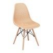 A chair with wooden legs on a white background.