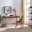 There is a desk and chair in the room.