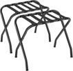 A pair of black luggage racks on a white background.