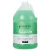 A gallon of green shampoo on a white background.