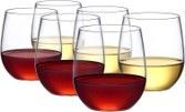 A group of wine glasses filled with different types of wine.