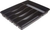 A black plastic cutlery tray with a gray stripe on the side.