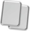 Two stainless steel trays are stacked on top of each other on a white background.