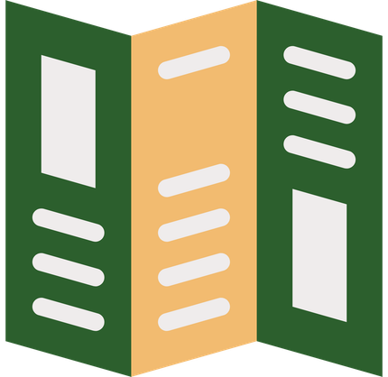 An icon of a folded brochure with a green and orange background.
