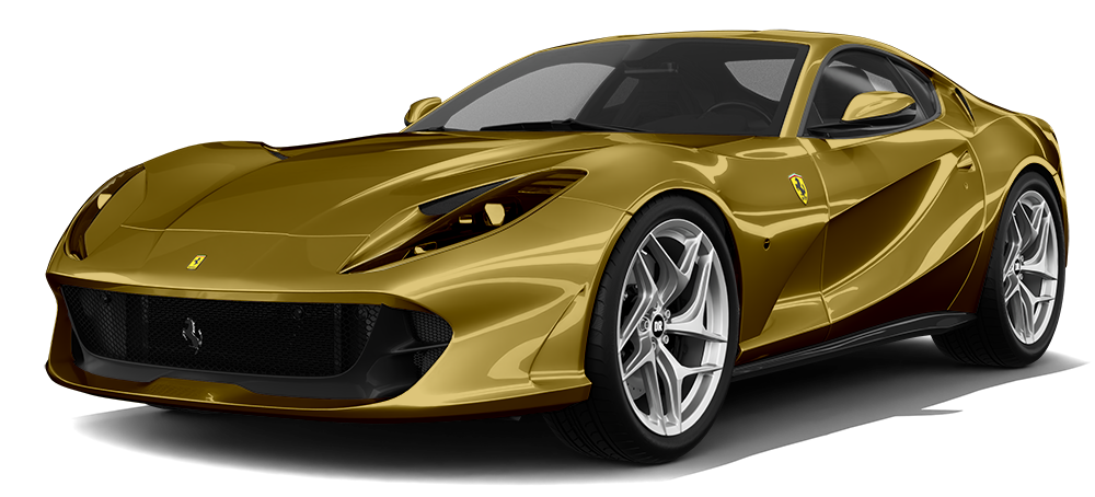 A gold and white ferrari on a white background.