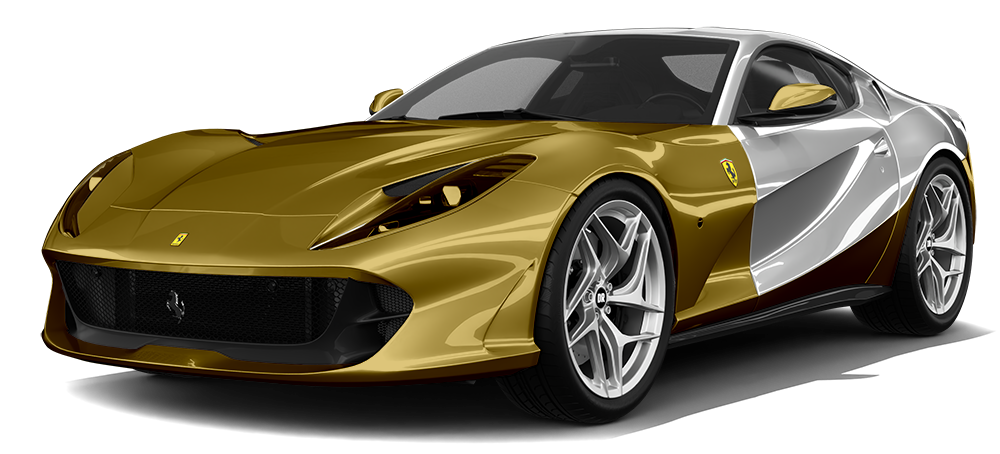 A white and gold ferrari on a white background.
