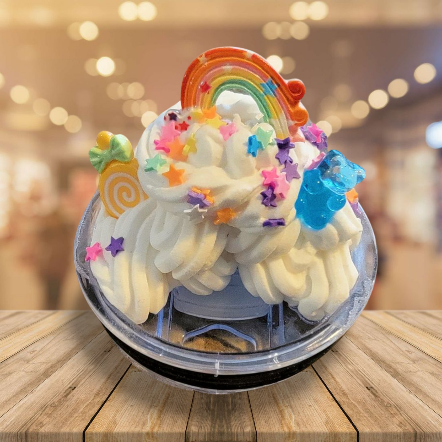 A bowl of whipped cream with a rainbow on top