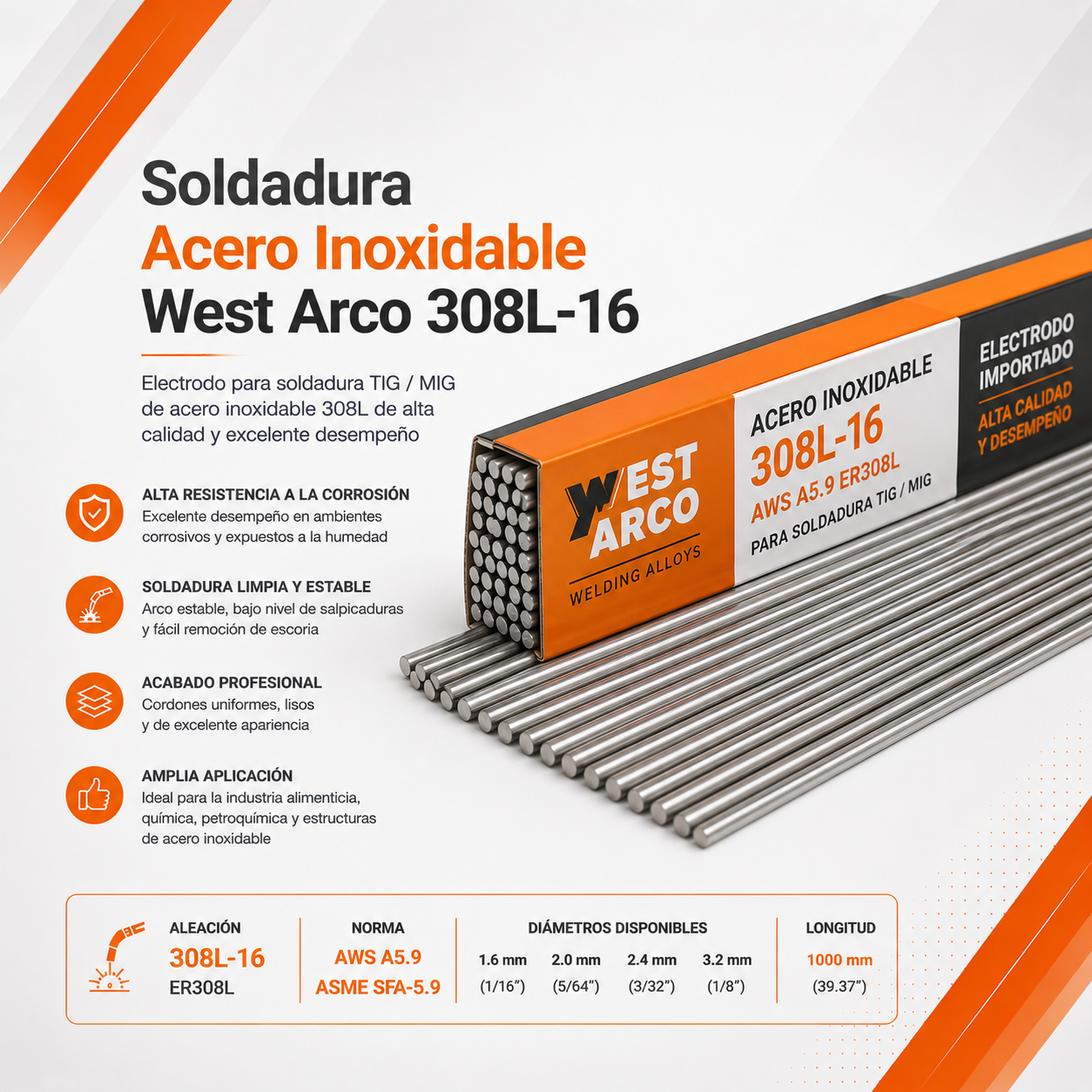 Soldadura Acero Inoxidable West Arco 308L-16