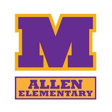 A purple and yellow logo for allen elementary school