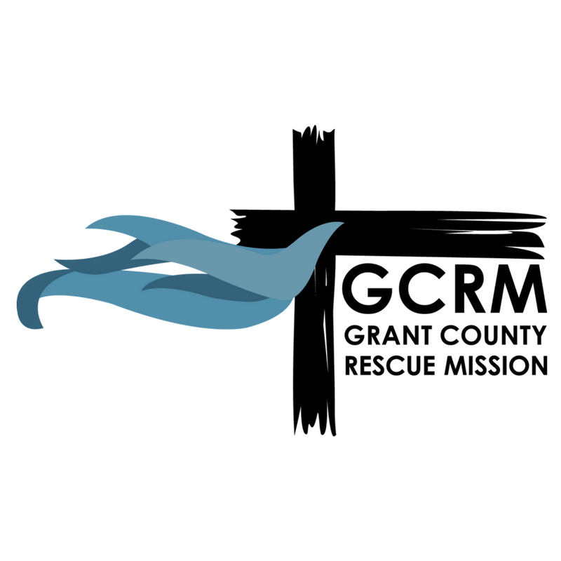 The logo for the grant county rescue mission is a cross with a bird on it.