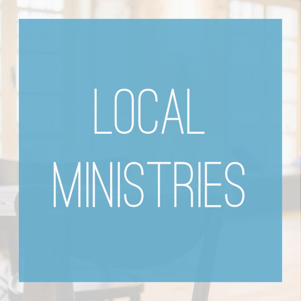 A blue square with the words local ministries on it