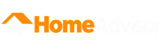 HomeAdvisor logo with orange house icon and gray and orange text on white background