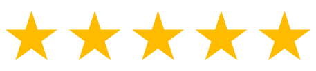 Five gold stars in a row, representing a perfect rating.