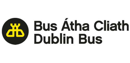 Bus Átha Cliath Dublin Bus logo with yellow transit icon on black circle and black text