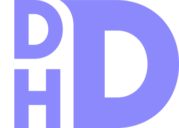 Purple “DHD” letters on a white background